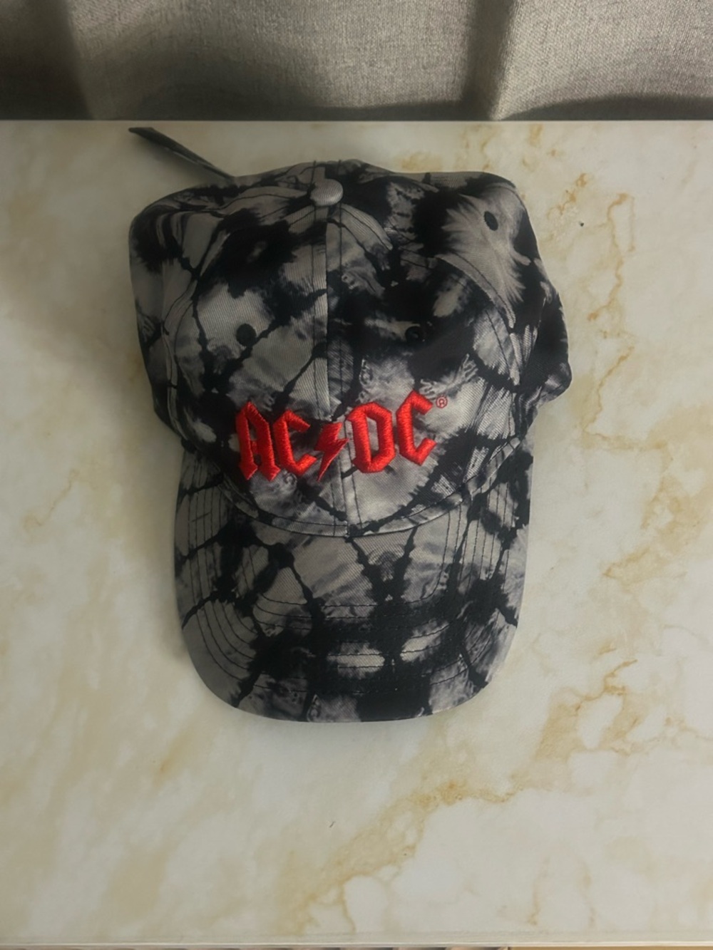 AC/DC Black & Gray Tie-Dye Cap with Red Embroidered Logo